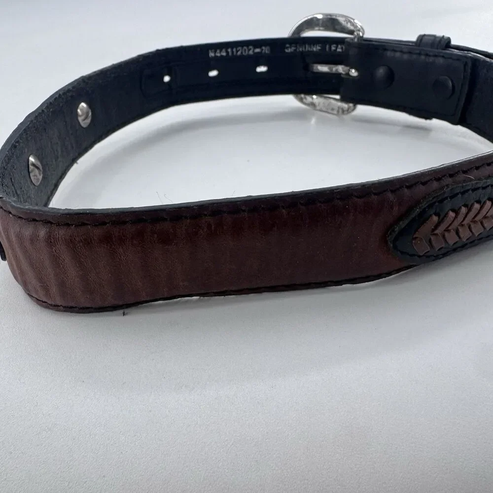 Nocona Kids Western Leather Belt Size 20 Brown Black Tooled Concho Rodeo 4411202